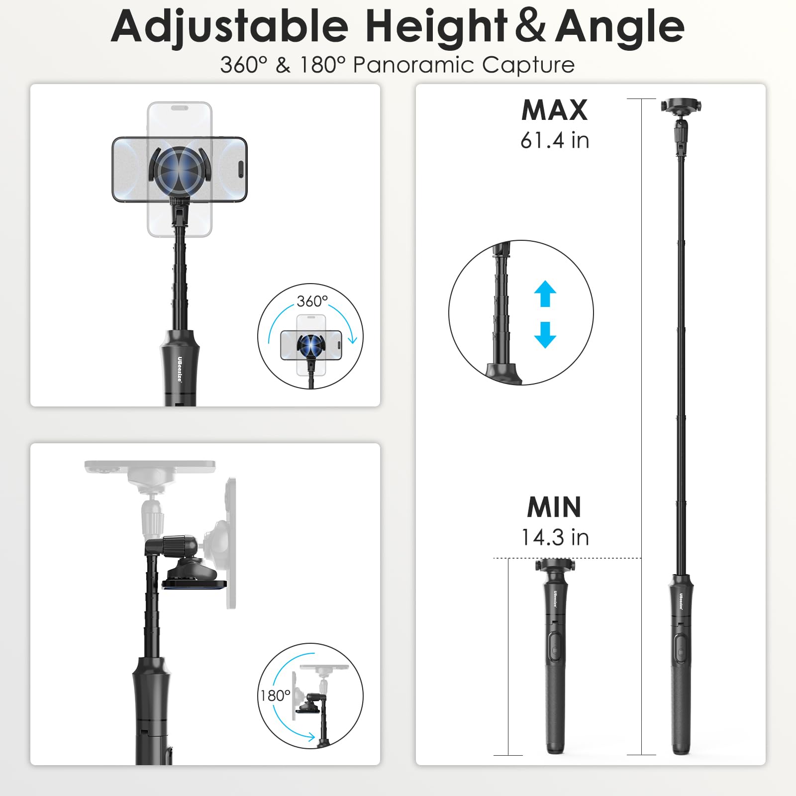 UBeesize Magnetic Selfie Stick Phone Tripod with Wireless Remote, Extendable Cell Phone Tripod Stand, Compatible with MagSafe, Cellphone Tripod for iPhone 15 14 13 12 Series and Android Phones