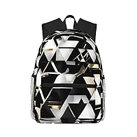 Fashion Modern Black White Gold Triangle Print Backpack For Women Men, Laptop Bookbag,Lightweight Casual Travel Daypack