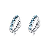 AOBOCO S925 Sterling Silver Birthstone Huggie Small Hoop Earrings for Women Girls Teens, Made with Cubic Zirconia and Austrian Crystals