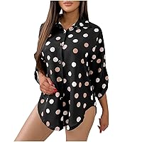 Polka Dots Shirt for Women Oversized Button Down Hawaii Blouses Spring Long Sleeve Lepel Casual Loose Fit Tops