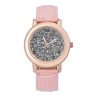 Mathematical Formula Fashion Leather Strap Women's Watches Easy Read Quartz Wrist Watch Gift for Ladies