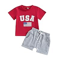 Toddler Baby Boy 4th Of July Outfit Short Sleeve Crewneck Letter Pirnt T-shirt And Short Set 2 piece Summer Clothes