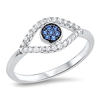 Evil Eye Blue Simulated Sapphire Micro Pave Ring .925 Sterling Silver Band Sizes 5-10