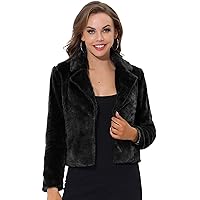 Allegra K Women's Cropped Faux Fur Jacket Lapel Cardigan Shrug 2023 Winter Fluffy Faux Fur Coat