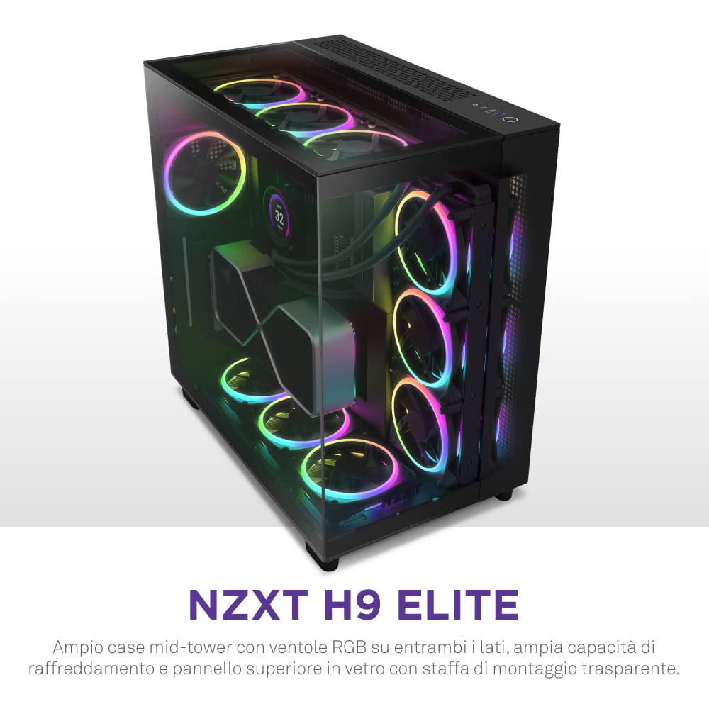 NZXT H9 Elite Black - CM-H91EB-01 - Mid-Tower ATX Dual Chamber Gaming Case - Includes 3 F120 RGB Duo Fans with Controller - Top, Front and Side Panels - Tempered Glass