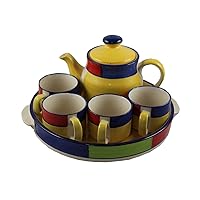 Ceramic Handcrafted Cups & Kettle Gift Set Of 4 Ceramic cups, 1 kettle and 1 tray- Kitchen/Microwave Safe/Crockery/Gift Set/House Warming- 150ml each