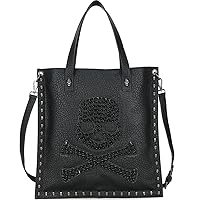 Women Skull Handbag Large Capacity Gothic Studded Rivet Shoulder Bag PU Leather Punk Crossbody Bag Tote Black