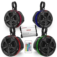 PyleUsa Waterproof Off-Road Speakers with Amplifier 4 Inch 800W 4-Channel Marine Grade Wakeboard Tower System w/ RGB Lights,Remote, Full Range Outdoor Audio Stereo Speaker for ATV,UTV,Quad, Jeep, Boat