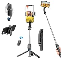 Portable Selfie Stick Phone Tripod - Extendable Travel Selfie Stick Tripod Phone Holder with Wireless Remote for iPhone Galaxy Android for Video Recording/Photo/Live Stream/Vlog