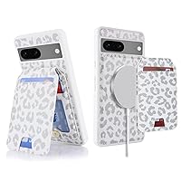 Ｈａｖａｙａ for Pixel 7a case magsafe Compatible Google Pixel 7a case Wallet Magnetic with Card Holder Pixel 7a Phone case for Women Leather case Magnetic Wallet Detachable-White Leopard Print