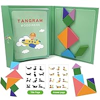 Wooden Puzzle Tangram Book, Travel Magnetic Puzzle, Travel Games Montessori Shape Pattern Blocks Jigsaw for Kids Adult Challenge IQ Educational Toy Gift, On The Go Toys for Kids, Boys, Girls