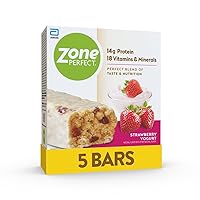 ZonePerfect Protein Bars, 14g Protein, 18 Vitamins & Minerals, Nutritious Snack Bar, Strawberry Yogurt, 5 Bars