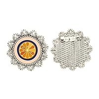 O Alphabet Orange Fruit Cute Pattern Silver Flower Brooch Hook Pin Breastpin