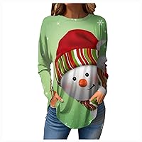 Women's Flannel Shirts Tee Fall Casual Long Sleeve Fashion Top Christmas Printed Pullover, S-3XL