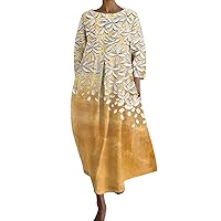 Translucent Dresses for Women Women's Loose Round Neck Fashion Senior Long Sleeve Printed V Neck Lyrical Dress Women