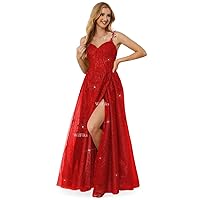 Sparkly Tulle Prom Dresses Long Ball Gowns for Women 2024 Spaghetti Straps Lace Appliques Corset Formal Wedding Dress