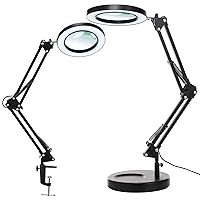 10X Magnifying Glass with Light and Stand, KIRKAS 2-in-1 Stepless Dimmable LED Magnifying Desk Lamp with Clamp, 3 Color Modes Lighted Magnifier Swivel Arm Light for Reading, Craft, Close Works -Black