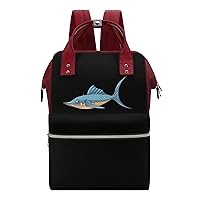 Marlin Fish Diaper Bag for Women Large Capacity Daypack Waterproof Mommy Bag Travel Laptop Backpack