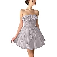 Tulle Homecoming Dresses for Teens Flowers Formal Party Gowns Strapless Mini Dress A Line Cocktail Party Gowns RO11