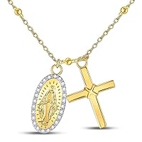 The Diamond Deal Yellow-tone Sterling Silver Womens Round Diamond Guadalupe Cross Rosary Necklace 1/10 Cttw