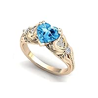 MRENITE 10K 14K 18K Gold Natural Topaz Ring for Women Art Deco Design Engrave Names Size 4 to 12 Anniversary Birthday Jewelry Gifts for Her