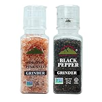 Himalayan Chef Pink Salt and Black Peppercorns, Square Plastic Grinder Set