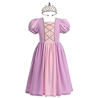 Kids Girls Dress Purple Princess Dress Up Clothes Tangled Costume with Crown Party Birthday Gown Halloween Carnival Christmas Cosplay Fancy Dress Up Outfit #Purple 8-9 Years