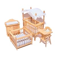 Melody Jane Dollhouse Light Oak Blue Gingham Nursery Furniture Miniature Baby Boy Room Set