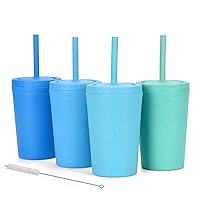 Homestockplus Reusable Wheat Straw Cups with Lid and Straws, 10 Oz Chip Resistant Drinking Cups, Small Water Cups with Silicone Straws - BPA Free Dishwasher Safe for Milk, Drinks, Smoothies