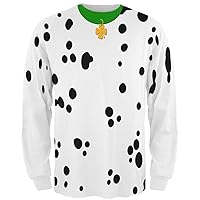 Animal World ST Patrick's Day Dog Dalmatian Costume Green Collar Shamrock All Over Mens Long Sleeve T Shirt