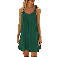 Juniors Sleeveless Dresses Loose Fit Dresses for Women Crewneck Beach Hawaiian Ruched Midi Fall Summer Dresses 2024