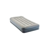 Intex 64115ED Dura-Beam Standard Pillow Rest Air Mattress: Fiber-Tech – Twin Size – Built-in Electric Pump – 12in Bed Height – 300lb Weight Capacity