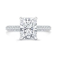 Siyaa Gems 3.50 CT Radiant Diamond Moissanite Engagement Rings Wedding Ring Eternity Band Vintage Solitaire Halo Hidden Prong Silver Jewelry Anniversary Promise Ring Gift