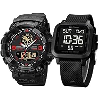 Square Men's Digital Watch Big Numbers Dial Large Face Waterproof LED Watches Mens Military Watches for Men, Analog Digital Watch Stop Watches for Sports, Large Dual Time 12/24H