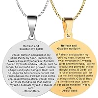 2PCS Laser Refresh And Gladden My Spirit Bahai Baháʼí Bahaullah Prayer Mens Womens Pendant Necklace Chain