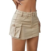 WDIRARA Women's Low Waist Button Bodycon Mini Cargo Denim Skirt with Pocket