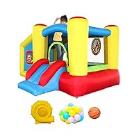 Inflatable Bounce House with Blower, Jumping Castle Slide, Kids Bouncer with Ball Pit, Basketball Rim, Dart Target Game