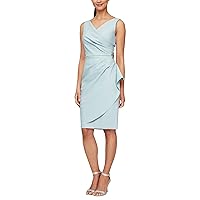 Alex Evenings Women's Slimming Short Ruched Dress with Ruffle (Petite and Regular), Sage