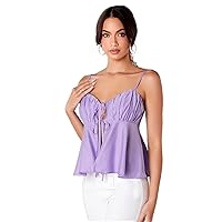 Womens Summer Tops Sexy Casual T Shirts for Women Ruched Bust Knot Front Peplum Cami Top
