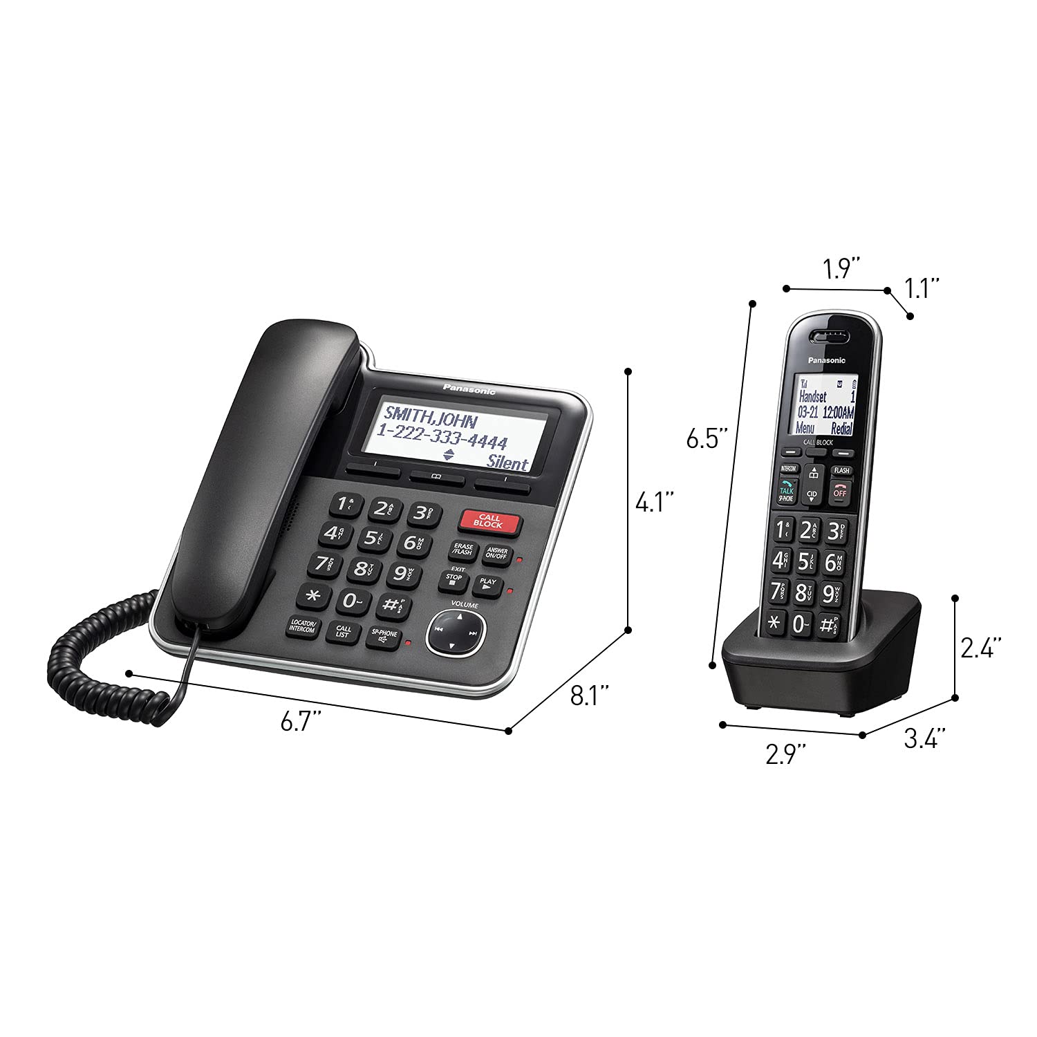 Panasonic Expandable Corded/Cordless Phone System with Answering Machine and One Touch Call Blocking – 1 Handset - KX-TGB850B (Black)