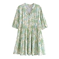 Vintage Paisley Print Tunic Dress V Neck Half Sleeve Loose Style Bohemian Vestidos Summer Women Dress