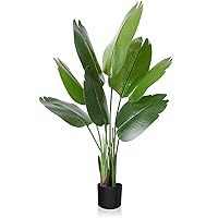 CROSOFMI Artificial Bird of Paradise Plant 4 Feet Fake Tropical Palm Tree with 8 Leaves,Perfect Faux Plants in Pot for Indoor Outdoor House Home Office Garden Modern Decoration Housewarming Gift