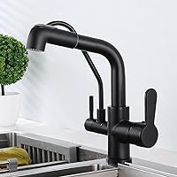 Faucets,3 Way Kitchen Tap with Pull Out Spray, Kitchen Mixer Taps Swivel Brass Multifunction Kitchen Sink Tap/Black