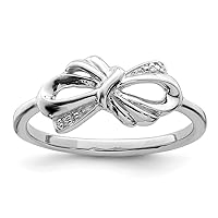 925 Sterling Silver Polished Rhodium Plated Diamond Bow Ring Measures 2mm Wide Jewelry for Women - Ring Size Options: 6 7 8