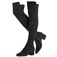 Women Over Knee Boots Suede Thigh High Long Comfort Black Winter Low Square Toe Block Heel