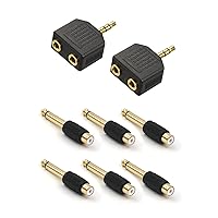 VCE 2-Pack 3.5mm Headphone Y Splitter Bundle with 6-Pack RCA to 1/4