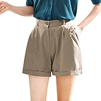 Women Summer Solid Color Comfortable High WaistWide Leg Loose Shorts