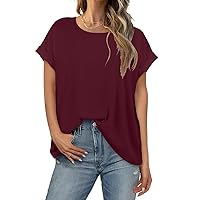 Bliwov Womens Tops Oversized T Shirts Rolled Short Sleeve Blouse 2024 Loose Summer Spring Fashion Clothes Basic Casual Tee