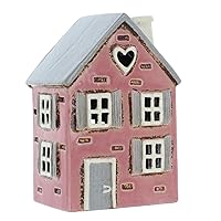 Shudehill Giftware Ceramic Village Pottery Pink Shutter House Tea Light Holder Beautiful Housewarming Gift Home Decor Candle Holder