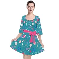 CowCow Womens Space Rocket Planet Sun Moon Science Rick Morty Velour Kimono Dress, XS-3XL